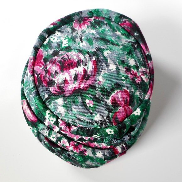 Evelyn Varon Exclusive Fabric Hat VTG 1950s Turban Pillbox Floral Union Made main image 4